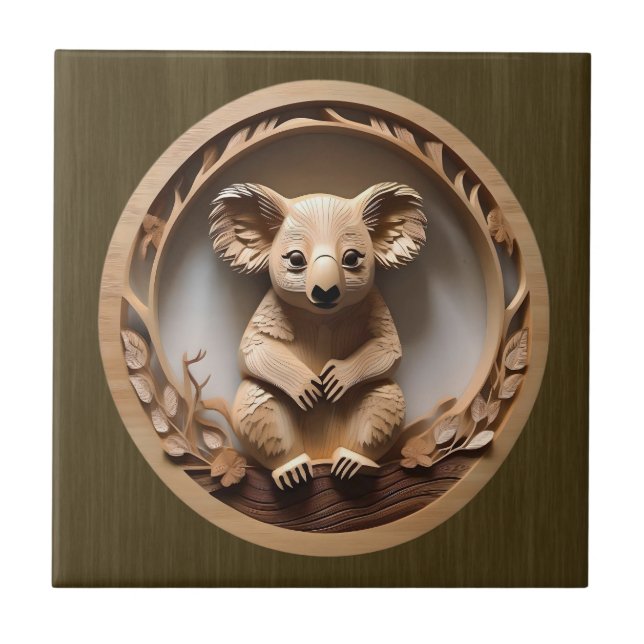 Australischer Baumhugger: Koala Bärenholz Print Fliese (Vorderseite)