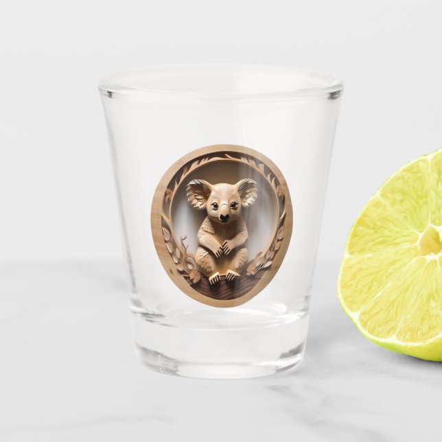 Australischer Baumhugger: Koala Bärenholz Print Schnapsglas (Vorderseite)