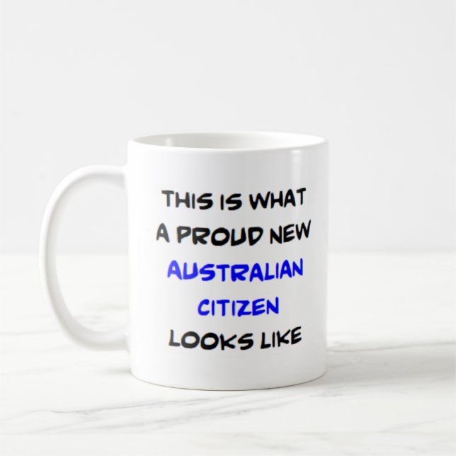 australischer Bürger, stolze neue Kaffeetasse (Links)