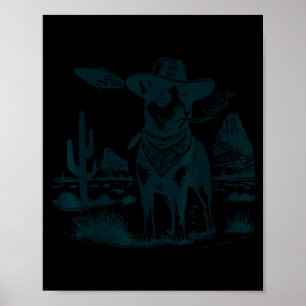 Australischer Cattle Dog raucht mit UFO Western Poster