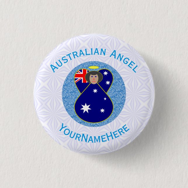Australischer Engel Blau Weiß Personalisiert Button (Vorderseite)