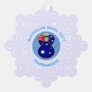 Australischer Engel Blau Weiß Personalisiert Ornament Karte