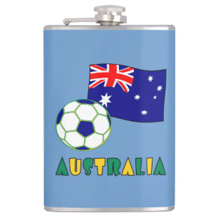Australischer Fußball und Flagge vor blauem Hinter Flachmann