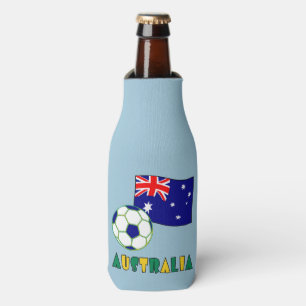 Australischer Fußball und Flagge vor blauem Hinter Flaschenkühler