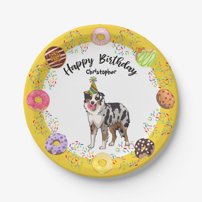 Australischer Hirte Donut Birthday Party Platin Pappteller (Vorderseite)