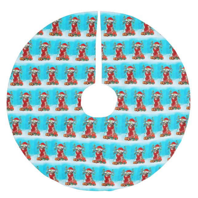 Australischer Hirte im Schnee mit Weihnachtsgesche Polyester Weihnachtsbaumdecke (Vorderseite)