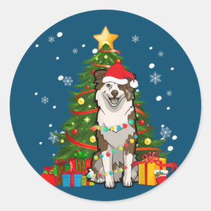 Australischer Hirte Santa Christmas Tree Light Runder Aufkleber