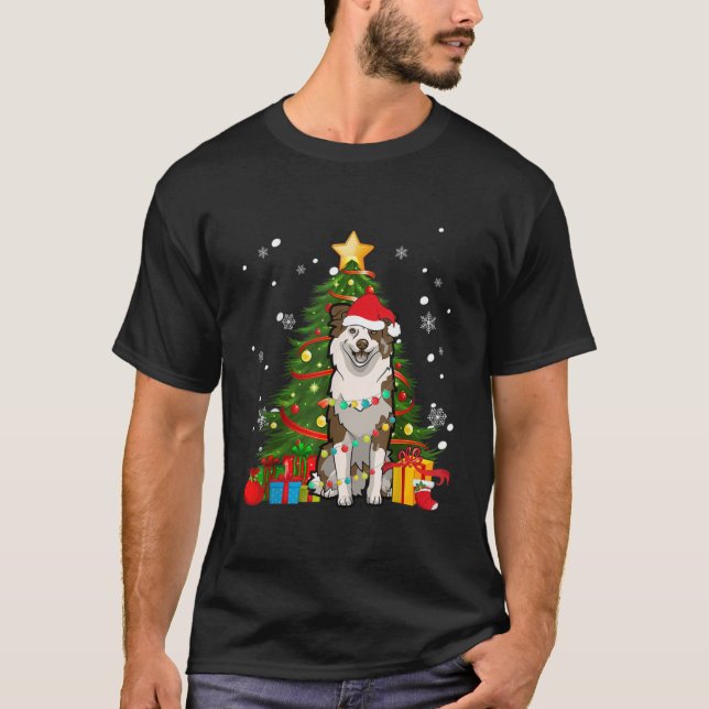 Australischer Hirte Santa Christmas Tree Light T-Shirt (Vorderseite)