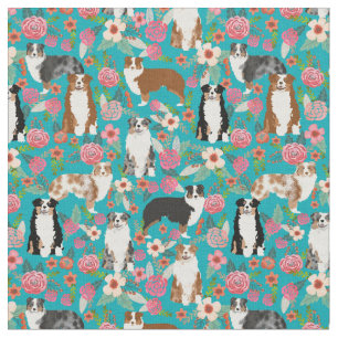 Australischer Hirte, Vintage Blumenflora aquamarin Stoff