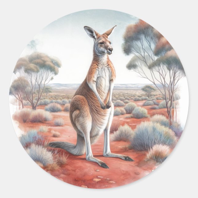 Australischer Känguru-Wasserfarben Runder Aufkleber (Vorderseite)