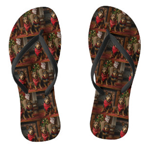 Australischer Kelpie am Kamin Weihnachten Flip Flops