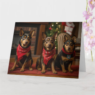 Australischer Kelpie am Kamin Weihnachten Karte