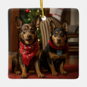 Australischer Kelpie am Kamin Weihnachten Keramikornament