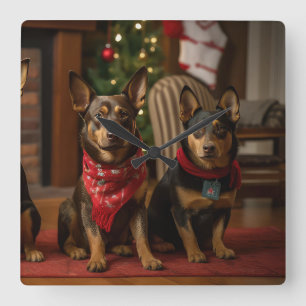 Australischer Kelpie am Kamin Weihnachten Quadratische Wanduhr
