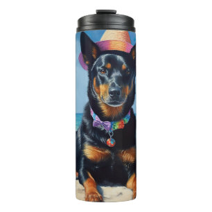 Australischer Kelpie am Strand, Sommergeschenk für Thermosbecher
