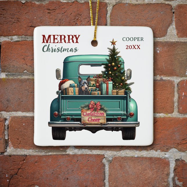 Australischer Kelpie Dog Retro Truck Weihnachten Keramikornament (Von Creator hochgeladen)