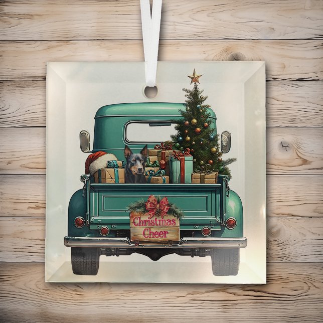 Australischer Kelpie Dog Retro Truck Weihnachten Ornament Aus Glas (Von Creator hochgeladen)