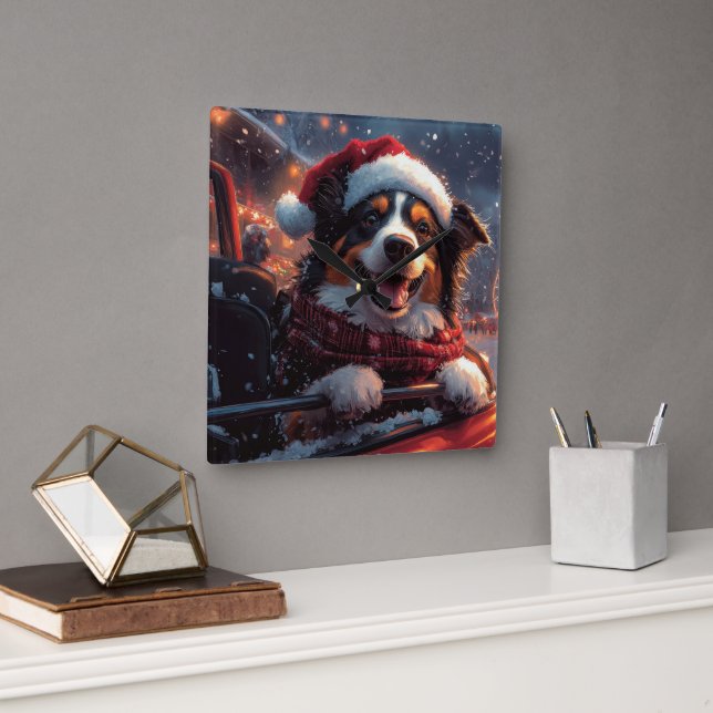 Australischer Kelpie Dog Roller Untersetzer Weihna Quadratische Wanduhr (Büro)