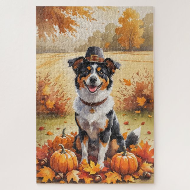 Australischer Kelpie Herbstleaves Erntedank Art Puzzle (Vertikal)