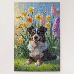 Australischer Kelpie-Hund Frühlingsblumen Malerei Puzzle