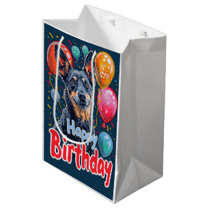 Australischer Kelpie Hund mit Luftballons Geburtst Mittlere Geschenktüte