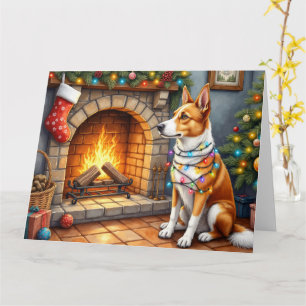 Australischer Kelpie Kamin mit Weihnachtslichtern Karte