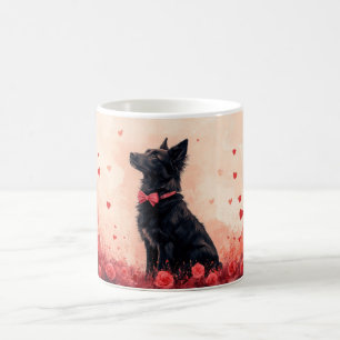 Australischer Kelpie mit Rosen - Valentinstag Kaffeetasse
