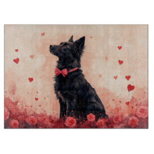 Australischer Kelpie mit Rosen - Valentinstag Schneidebrett