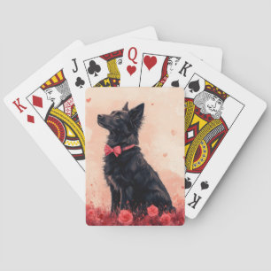 Australischer Kelpie mit Rosen - Valentinstag Spielkarten