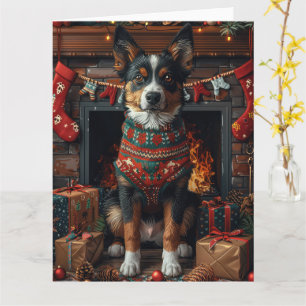 Australischer Kelpie mit Weihnachtsgeschenken Kami Karte