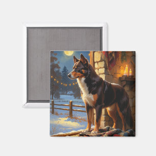 Australischer Kelpie mit Weihnachtslichtern Feiert Magnet