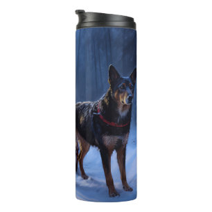 Australischer Kelpie Schnee-Schlitten Weihnachtsde Thermosbecher