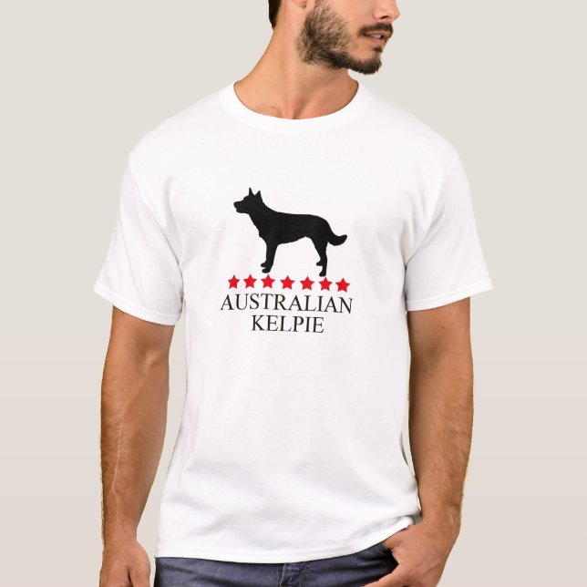 Australischer Kelpie-T - Shirt mit roten Sternen (Vorderseite)