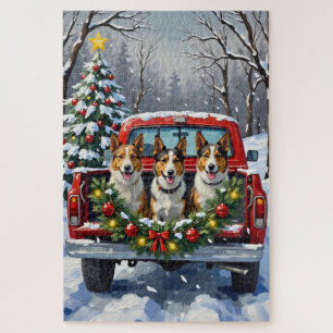 Australischer Kelpie Weihnachten Rotes Lastwagen F Puzzle