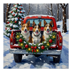 Australischer Kelpie Weihnachten Rotes Lastwagen U Poster