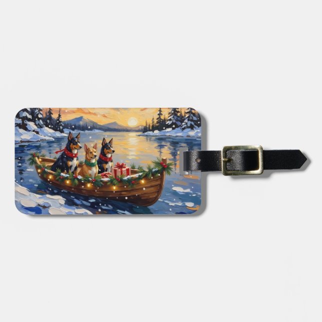 Australischer Kelpie Weihnachtsboot Urlaub Gepäckanhänger (Vorderseite horizontal)