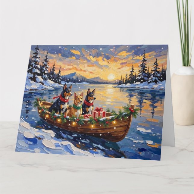 Australischer Kelpie Weihnachtsboot Urlaub Karte (Vorderseite)