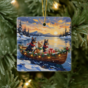 Australischer Kelpie Weihnachtsboot Urlaub Keramikornament