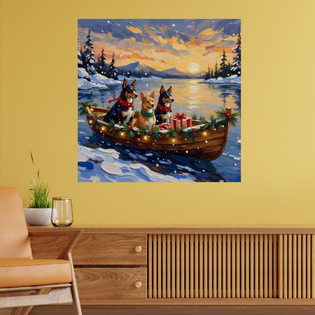 Australischer Kelpie Weihnachtsboot Urlaub Poster (Wohnzimmer 2)