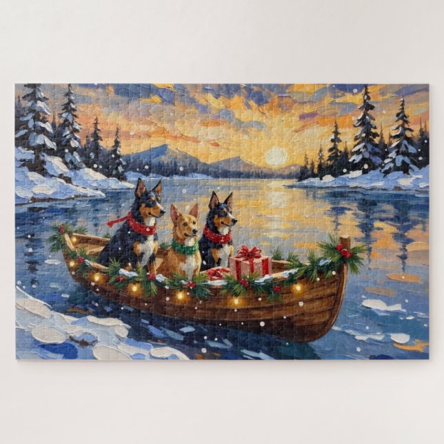 Australischer Kelpie Weihnachtsboot Urlaub Puzzle (Horizontal)