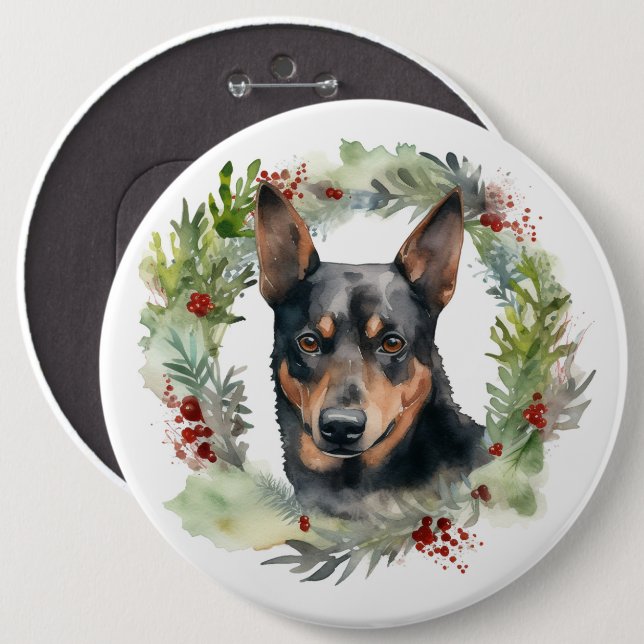 Australischer Kelpie Weihnachtswreath Button (Vorne & Hinten)