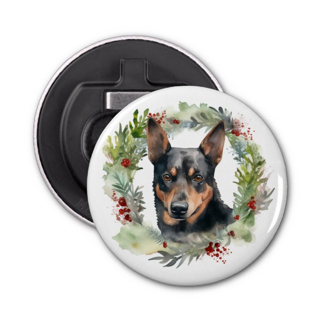 Australischer Kelpie Weihnachtswreath Flaschenöffner (Vorderseite)