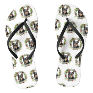 Australischer Kelpie Weihnachtswreath Flip Flops