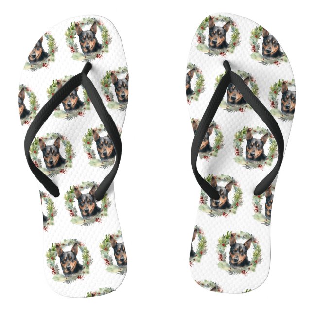 Australischer Kelpie Weihnachtswreath Flip Flops (Fußbett)