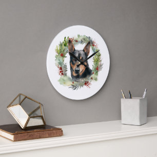 Australischer Kelpie Weihnachtswreath Große Wanduhr
