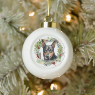 Australischer Kelpie Weihnachtswreath Keramik Kugel-Ornament