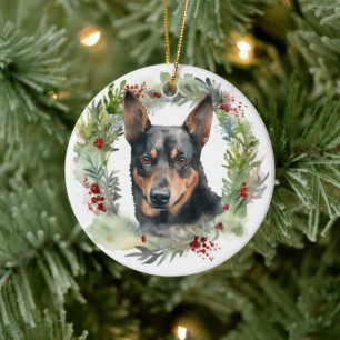 Australischer Kelpie Weihnachtswreath Keramik Ornament