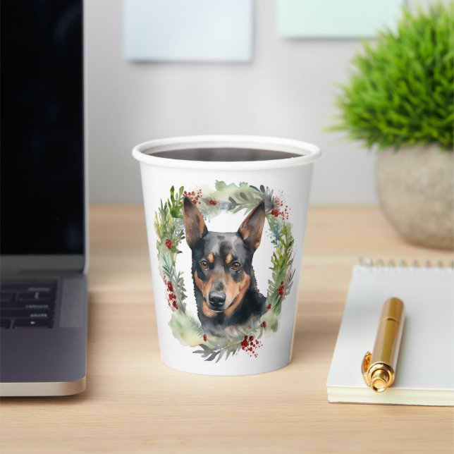 Australischer Kelpie Weihnachtswreath Pappbecher (InSitu)