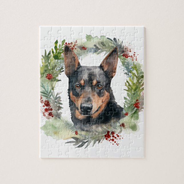 Australischer Kelpie Weihnachtswreath Puzzle (Vertikal)