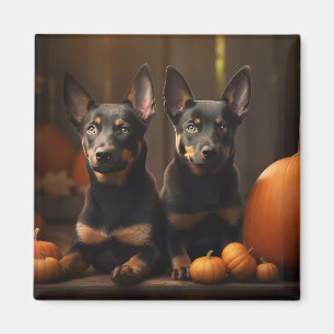 Australischer Kelpie Welpe Herbstvergnügen Kürbis Magnet
